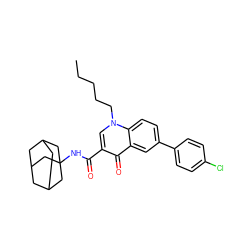 CCCCCn1cc(C(=O)NC23CC4CC(CC(C4)C2)C3)c(=O)c2cc(-c3ccc(Cl)cc3)ccc21 ZINC000058568598