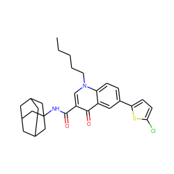 CCCCCn1cc(C(=O)NC23CC4CC(CC(C4)C2)C3)c(=O)c2cc(-c3ccc(Cl)s3)ccc21 ZINC000058574700