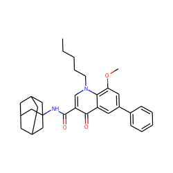 CCCCCn1cc(C(=O)NC23CC4CC(CC(C4)C2)C3)c(=O)c2cc(-c3ccccc3)cc(OC)c21 ZINC000072105555