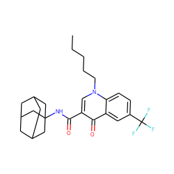 CCCCCn1cc(C(=O)NC23CC4CC(CC(C4)C2)C3)c(=O)c2cc(C(F)(F)F)ccc21 ZINC000040977301