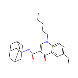 CCCCCn1cc(C(=O)NC23CC4CC(CC(C4)C2)C3)c(=O)c2cc(CC)ccc21 ZINC000058574941