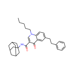 CCCCCn1cc(C(=O)NC23CC4CC(CC(C4)C2)C3)c(=O)c2cc(CCc3ccccc3)ccc21 ZINC000058581290