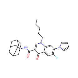 CCCCCn1cc(C(=O)NC23CC4CC(CC(C4)C2)C3)c(=O)c2cc(F)c(-n3cccc3)cc21 ZINC000040973025