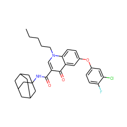 CCCCCn1cc(C(=O)NC23CC4CC(CC(C4)C2)C3)c(=O)c2cc(Oc3ccc(F)c(Cl)c3)ccc21 ZINC000042806178