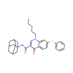 CCCCCn1cc(C(=O)NC23CC4CC(CC(C4)C2)C3)c(=O)c2ccc(Sc3ccccc3)cc21 ZINC000040424319