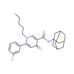 CCCCCn1cc(C(=O)NC23CC4CC(CC(C4)C2)C3)c(=O)cc1-c1cccc(Cl)c1 ZINC000066156680