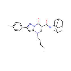 CCCCCn1cc(C(=O)NC23CC4CC(CC(C4)C2)C3)c(=O)n2nc(-c3ccc(C)cc3)cc12 ZINC000096908228