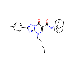 CCCCCn1cc(C(=O)NC23CC4CC(CC(C4)C2)C3)c(=O)n2nc(-c3ccc(C)cc3)nc12 ZINC000653735581