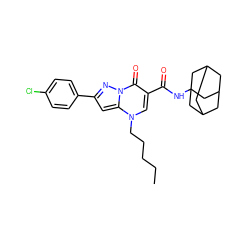 CCCCCn1cc(C(=O)NC23CC4CC(CC(C4)C2)C3)c(=O)n2nc(-c3ccc(Cl)cc3)cc12 ZINC000096908234