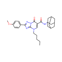 CCCCCn1cc(C(=O)NC23CC4CC(CC(C4)C2)C3)c(=O)n2nc(-c3ccc(OC)cc3)nc12 ZINC000653746436