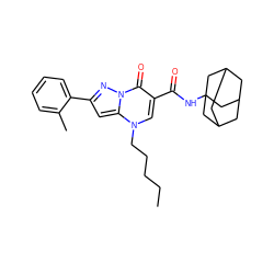 CCCCCn1cc(C(=O)NC23CC4CC(CC(C4)C2)C3)c(=O)n2nc(-c3ccccc3C)cc12 ZINC000096908225