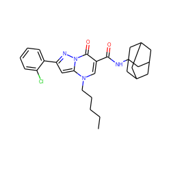 CCCCCn1cc(C(=O)NC23CC4CC(CC(C4)C2)C3)c(=O)n2nc(-c3ccccc3Cl)cc12 ZINC000096908231