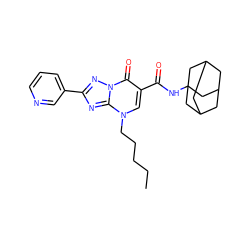 CCCCCn1cc(C(=O)NC23CC4CC(CC(C4)C2)C3)c(=O)n2nc(-c3cccnc3)nc12 ZINC000653737465