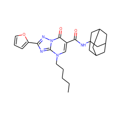 CCCCCn1cc(C(=O)NC23CC4CC(CC(C4)C2)C3)c(=O)n2nc(-c3ccco3)nc12 ZINC000653735521