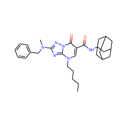 CCCCCn1cc(C(=O)NC23CC4CC(CC(C4)C2)C3)c(=O)n2nc(N(C)Cc3ccccc3)nc12 ZINC000653737513