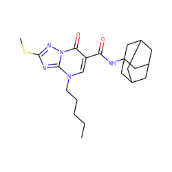 CCCCCn1cc(C(=O)NC23CC4CC(CC(C4)C2)C3)c(=O)n2nc(SC)nc12 ZINC000653725026