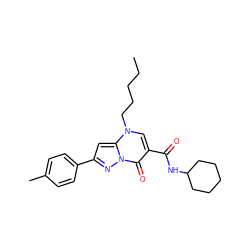 CCCCCn1cc(C(=O)NC2CCCCC2)c(=O)n2nc(-c3ccc(C)cc3)cc12 ZINC000096908226