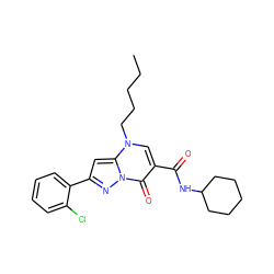 CCCCCn1cc(C(=O)NC2CCCCC2)c(=O)n2nc(-c3ccccc3Cl)cc12 ZINC000096908229