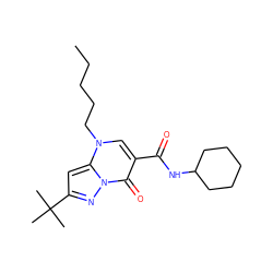 CCCCCn1cc(C(=O)NC2CCCCC2)c(=O)n2nc(C(C)(C)C)cc12 ZINC000096908246