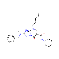 CCCCCn1cc(C(=O)NC2CCCCC2)c(=O)n2nc(N(C)Cc3ccccc3)nc12 ZINC000653737476