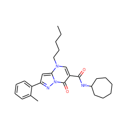 CCCCCn1cc(C(=O)NC2CCCCCC2)c(=O)n2nc(-c3ccccc3C)cc12 ZINC000096905687