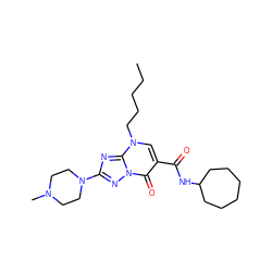 CCCCCn1cc(C(=O)NC2CCCCCC2)c(=O)n2nc(N3CCN(C)CC3)nc12 ZINC000653737460