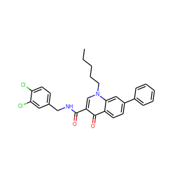 CCCCCn1cc(C(=O)NCc2ccc(Cl)c(Cl)c2)c(=O)c2ccc(-c3ccccc3)cc21 ZINC000095574773