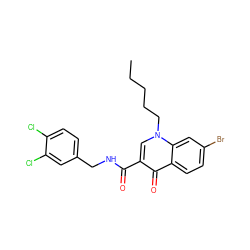 CCCCCn1cc(C(=O)NCc2ccc(Cl)c(Cl)c2)c(=O)c2ccc(Br)cc21 ZINC000095573569