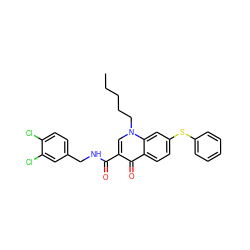 CCCCCn1cc(C(=O)NCc2ccc(Cl)c(Cl)c2)c(=O)c2ccc(Sc3ccccc3)cc21 ZINC000095575348