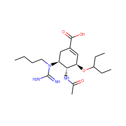 CCCCN(C(=N)N)[C@H]1CC(C(=O)O)=C[C@@H](OC(CC)CC)[C@@H]1NC(C)=O ZINC000299818790