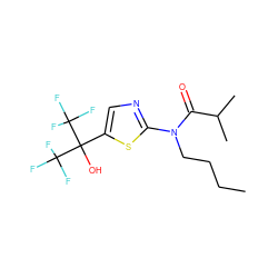 CCCCN(C(=O)C(C)C)c1ncc(C(O)(C(F)(F)F)C(F)(F)F)s1 ZINC000036184808