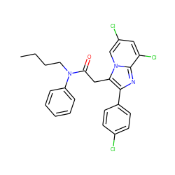 CCCCN(C(=O)Cc1c(-c2ccc(Cl)cc2)nc2c(Cl)cc(Cl)cn12)c1ccccc1 ZINC000013607347