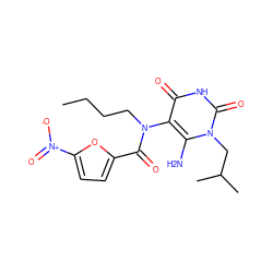 CCCCN(C(=O)c1ccc([N+](=O)[O-])o1)c1c(N)n(CC(C)C)c(=O)[nH]c1=O ZINC000023077938