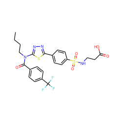 CCCCN(C(=O)c1ccc(C(F)(F)F)cc1)c1nnc(-c2ccc(S(=O)(=O)NCCC(=O)O)cc2)s1 ZINC000084604738