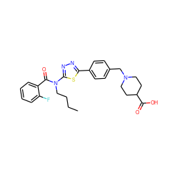 CCCCN(C(=O)c1ccccc1F)c1nnc(-c2ccc(CN3CCC(C(=O)O)CC3)cc2)s1 ZINC000095562498