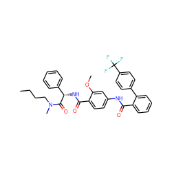 CCCCN(C)C(=O)[C@@H](NC(=O)c1ccc(NC(=O)c2ccccc2-c2ccc(C(F)(F)F)cc2)cc1OC)c1ccccc1 ZINC000036184510