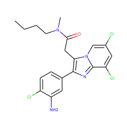 CCCCN(C)C(=O)Cc1c(-c2ccc(Cl)c(N)c2)nc2c(Cl)cc(Cl)cn12 ZINC000040943158