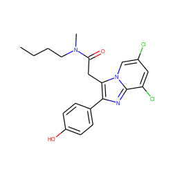 CCCCN(C)C(=O)Cc1c(-c2ccc(O)cc2)nc2c(Cl)cc(Cl)cn12 ZINC000040409476