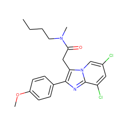 CCCCN(C)C(=O)Cc1c(-c2ccc(OC)cc2)nc2c(Cl)cc(Cl)cn12 ZINC000040936833