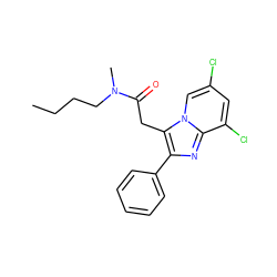 CCCCN(C)C(=O)Cc1c(-c2ccccc2)nc2c(Cl)cc(Cl)cn12 ZINC000013607425