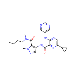 CCCCN(C)C(=O)c1c(NC(=O)c2nc(C3CC3)cnc2Nc2cncnc2)cnn1C ZINC000169701844