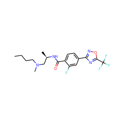 CCCCN(C)C[C@@H](C)NC(=O)c1ccc(-c2noc(C(F)(F)F)n2)cc1F ZINC000142962614