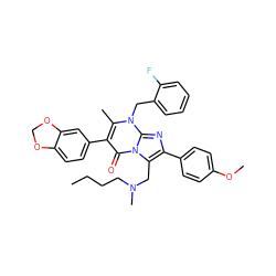 CCCCN(C)Cc1c(-c2ccc(OC)cc2)nc2n(Cc3ccccc3F)c(C)c(-c3ccc4c(c3)OCO4)c(=O)n12 ZINC000026276358