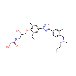 CCCCN(C)Cc1ccc(-c2nc(-c3cc(C)c(OC[C@@H](O)CNC(=O)CO)c(CC)c3)no2)cc1C ZINC000115400370