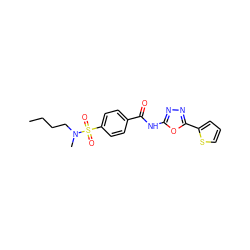 CCCCN(C)S(=O)(=O)c1ccc(C(=O)Nc2nnc(-c3cccs3)o2)cc1 ZINC000002456890