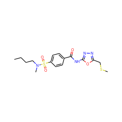 CCCCN(C)S(=O)(=O)c1ccc(C(=O)Nc2nnc(CSC)o2)cc1 ZINC000002720218