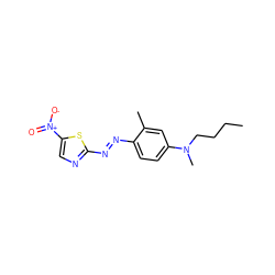 CCCCN(C)c1ccc(/N=N/c2ncc([N+](=O)[O-])s2)c(C)c1 ZINC000014944998