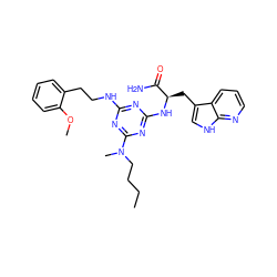 CCCCN(C)c1nc(NCCc2ccccc2OC)nc(N[C@H](Cc2c[nH]c3ncccc23)C(N)=O)n1 ZINC000058563801