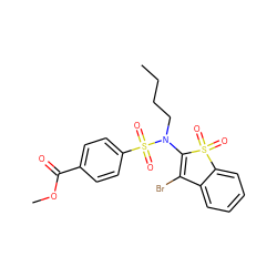 CCCCN(C1=C(Br)c2ccccc2S1(=O)=O)S(=O)(=O)c1ccc(C(=O)OC)cc1 ZINC000115228584