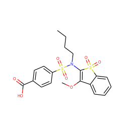 CCCCN(C1=C(OC)c2ccccc2S1(=O)=O)S(=O)(=O)c1ccc(C(=O)O)cc1 ZINC000115234662